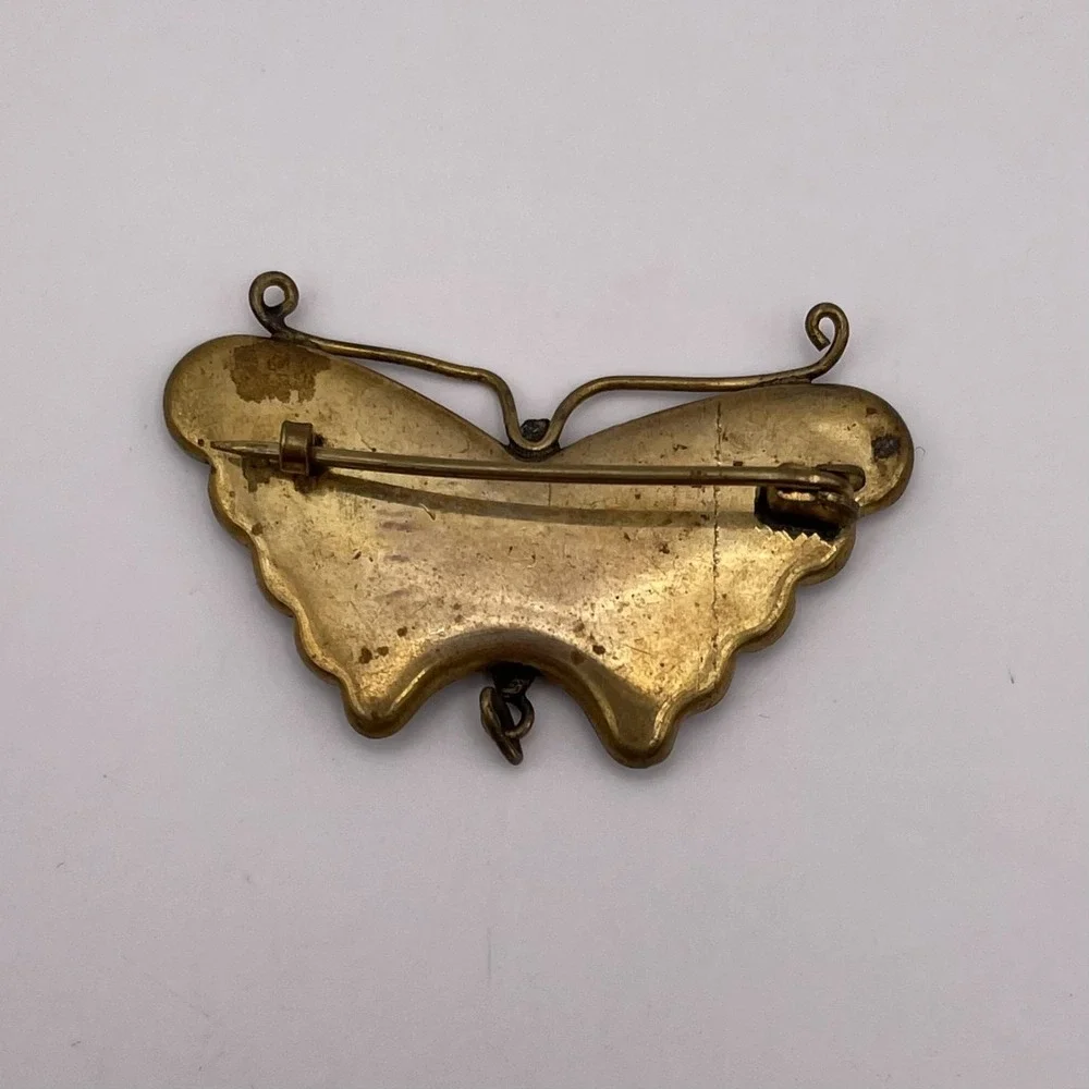 Vintage Damascene Brooch Japanese Butterfly Scenic Pin